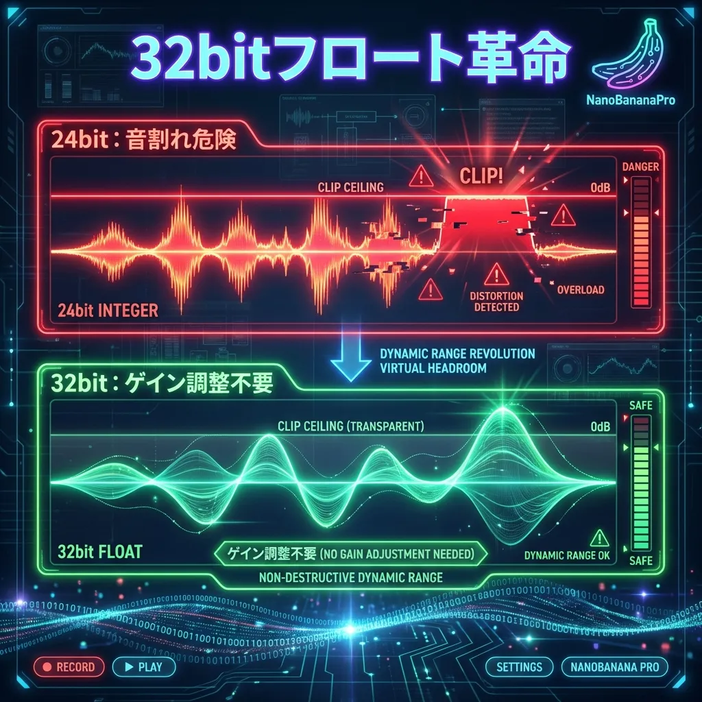 24bitと32bitフロートのダイナミックレンジ比較図