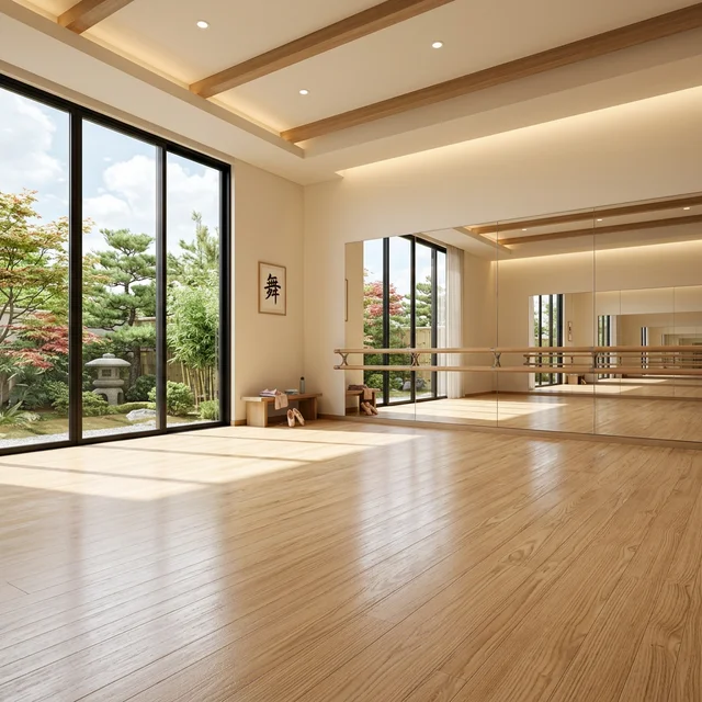 明るく清潔感のあるバレエスタジオの内観