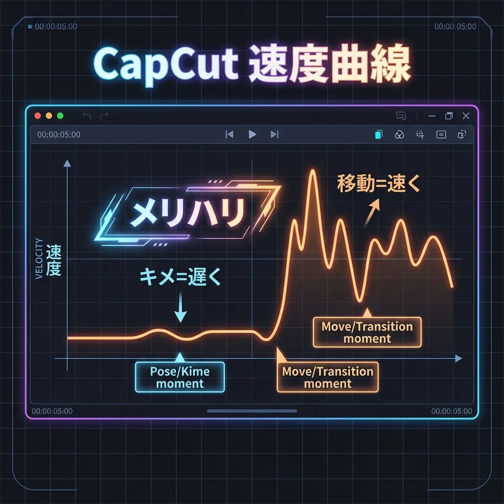 CapCut速度曲線 キメ＝遅く 移動＝速く メリハリテクニック