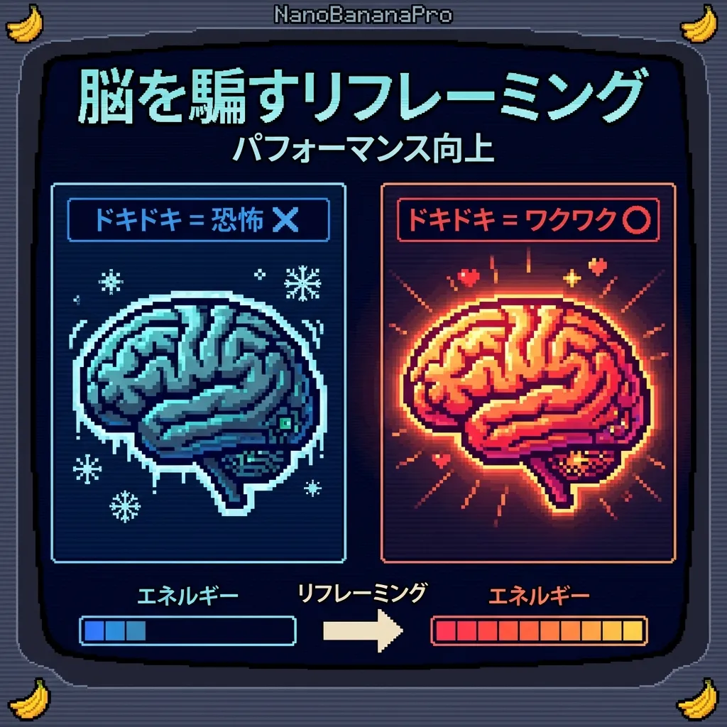 脳を騙すリフレーミング：ドキドキを恐怖（青）からワクワク（赤）に書き換えてパフォーマンス向上