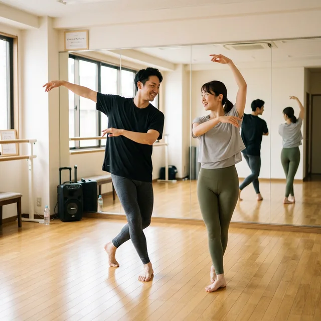 プロ講師とマンツーマンでダンスを学ぶ日本人女性