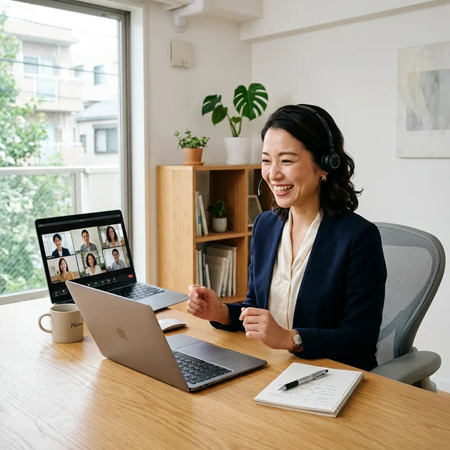 オンライン商談で好印象な声を出すビジネスウーマン