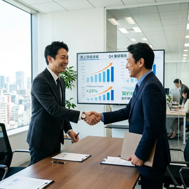 成約を喜ぶ営業マンとクライアント