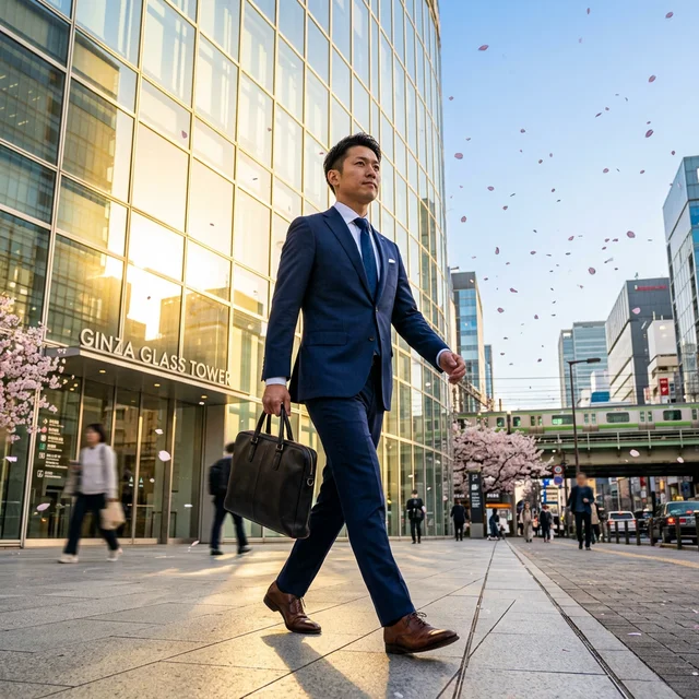 自信に満ちて出勤するビジネスプロフェッショナル