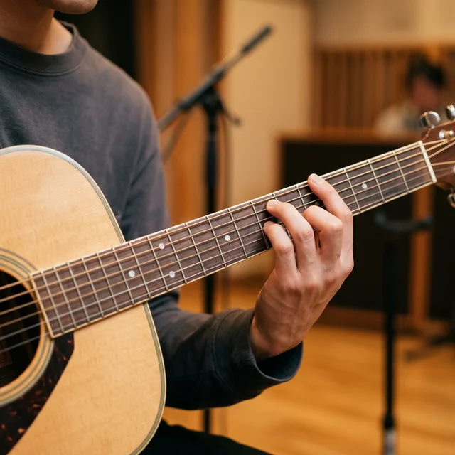 オープンコードを押さえる左手のクローズアップ