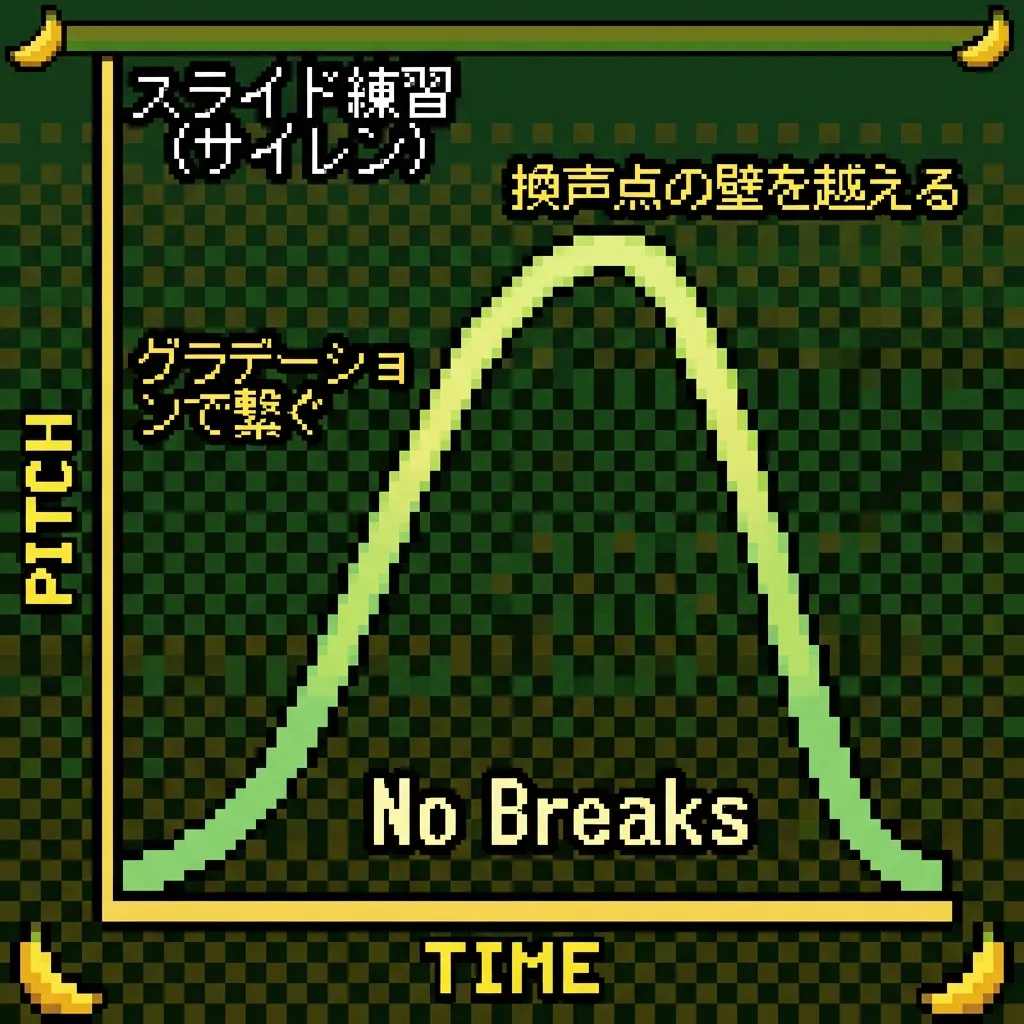 スライド練習（サイレン）：換声点の壁をグラデーションで滑らかに越える