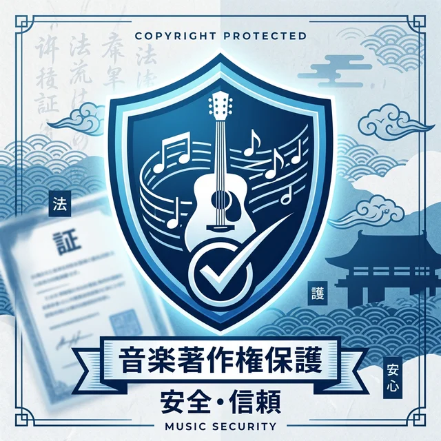 音楽著作権の安全性を表すシールドアイコン