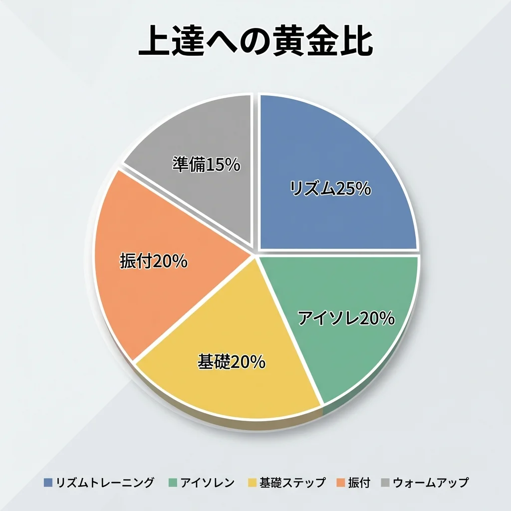 ダンス上達の黄金比：基礎とアイソレーションで全体の60％以上を占める