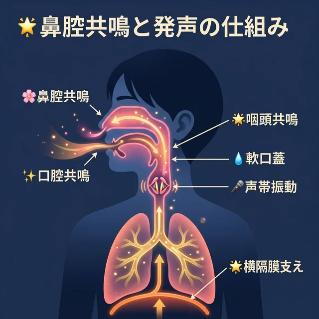 鼻腔共鳴の発声メカニズムのイメージ