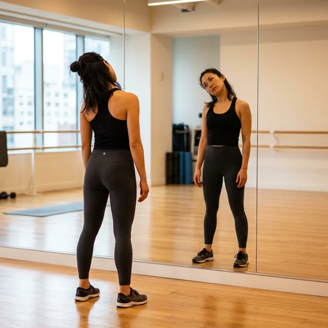 スタジオでアイソレーション練習をする日本人女性