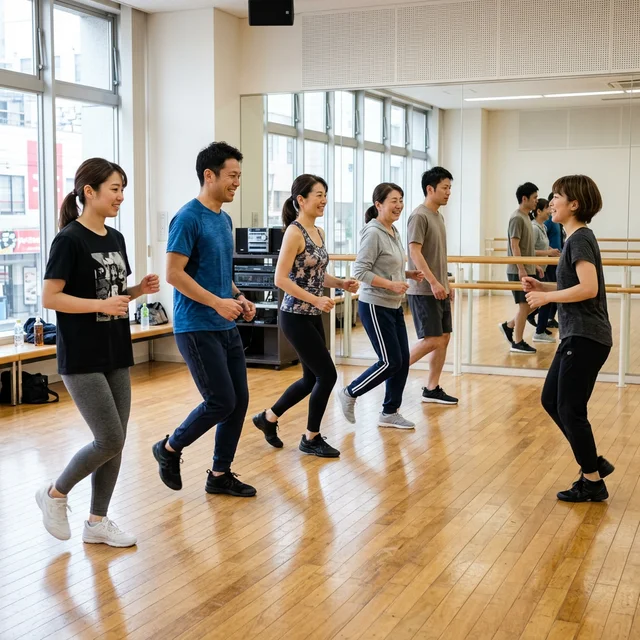 音楽に合わせてリズムを取る日本人の初心者クラス