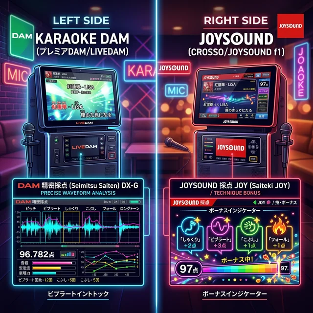 DAMとJOYSOUNDの採点システム比較イメージ