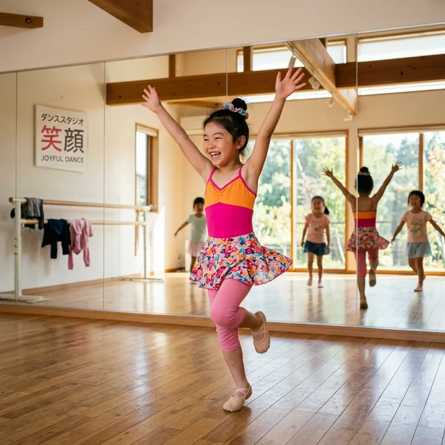 ダンススタジオで楽しそうに踊る子供