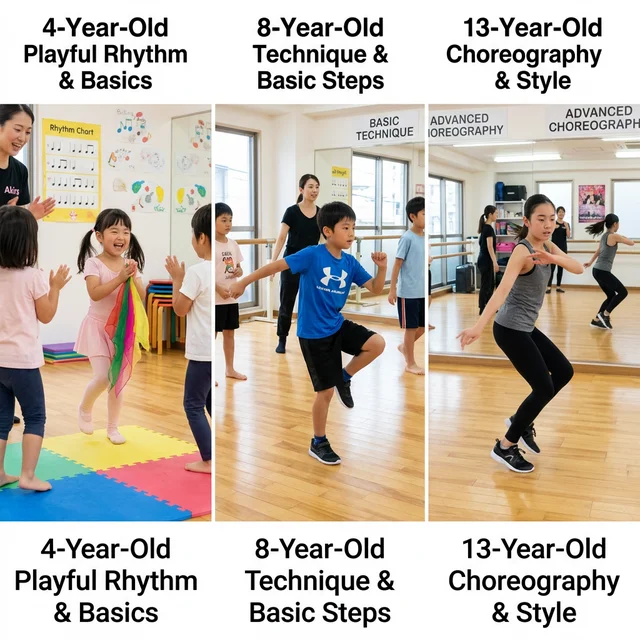 年齢別のダンスレッスンを受ける子供たち