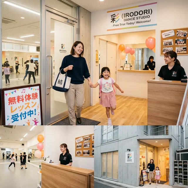 無料体験レッスンに向かう親子の笑顔