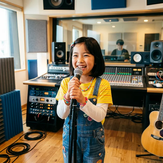 マイクの前で楽しそうに歌う子供