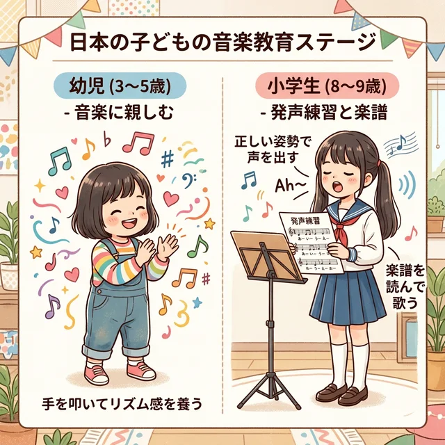 年齢別の音楽教育アプローチ：幼児期のリズム遊びと小学生のボイストレーニング