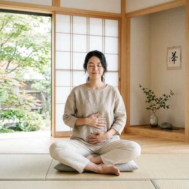 腹式呼吸でリラックスするイメージ