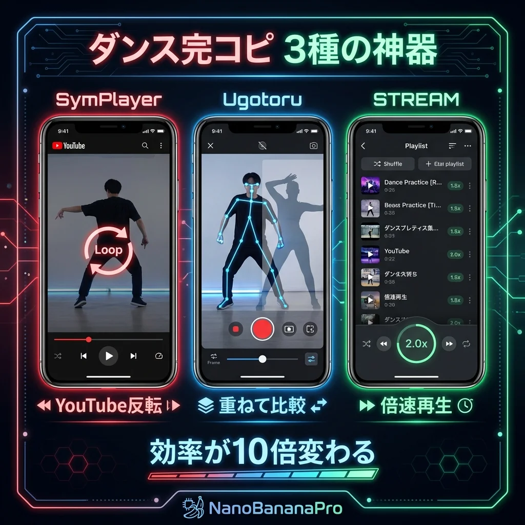 K-POPダンス完コピに必須の3大アプリ：SymPlayer, Ugotoru, STREAM