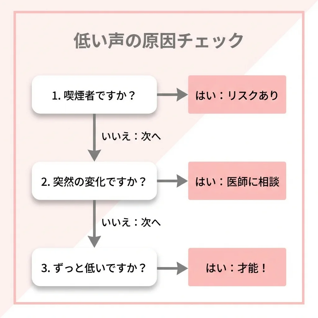 低い声の原因セルフチェックフローチャート