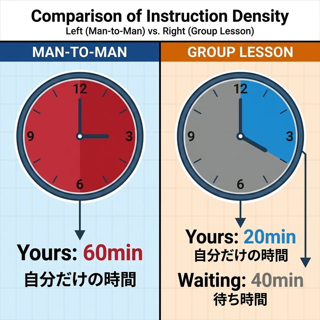 マンツーマンとグループレッスンの指導時間密度の比較