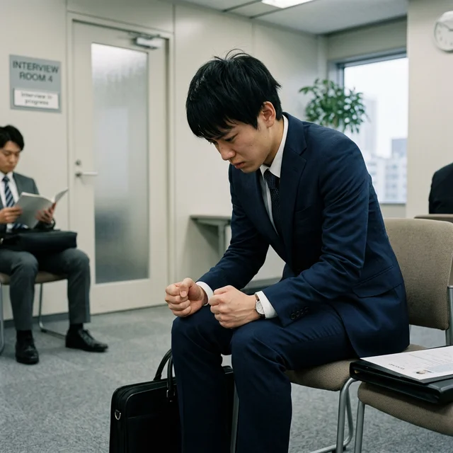 面接で緊張して声が小さくなっている日本人の就活生