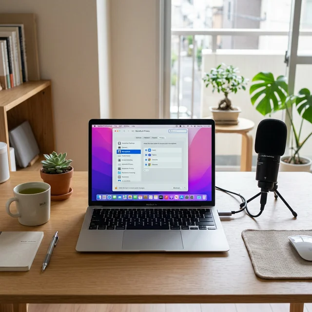 PCのマイク設定画面とUSBコンデンサーマイク