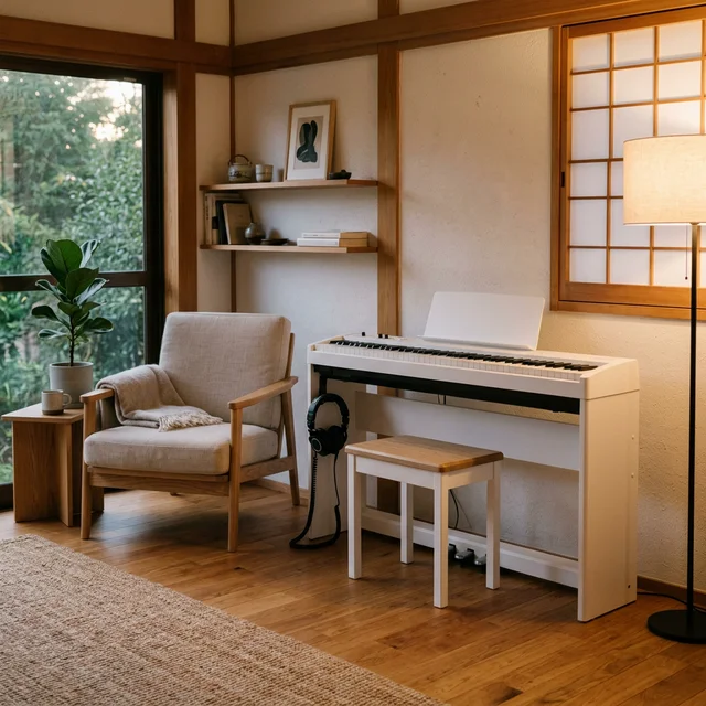 リビングに置かれたスタイリッシュな電子ピアノ