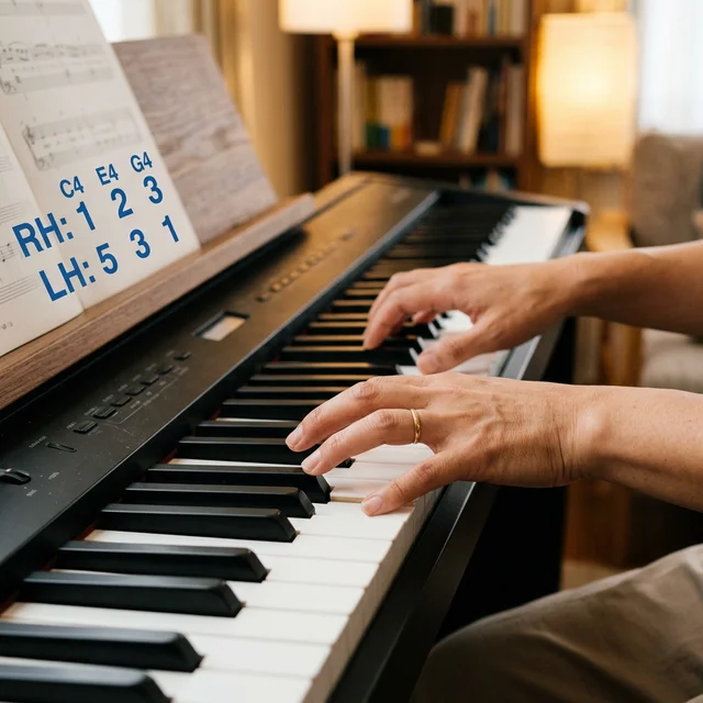 正しいフォームでピアノを弾く手元のクローズアップ