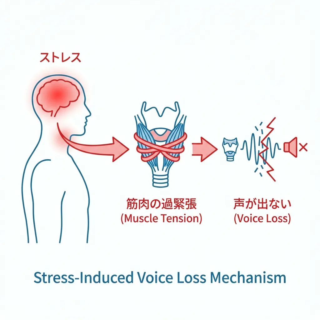 ストレスによる発声障害のメカニズム図解