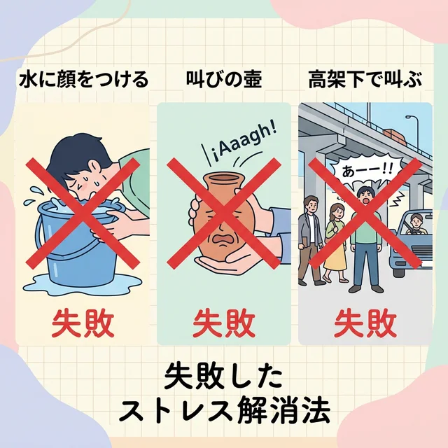 バケツ法や叫びの壺など代替案の限界を示すイラスト