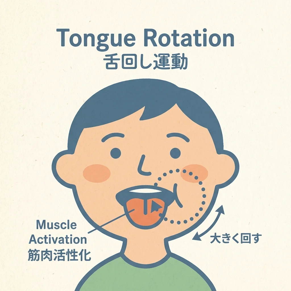 舌回しトレーニングの具体的な動きを示すイラスト