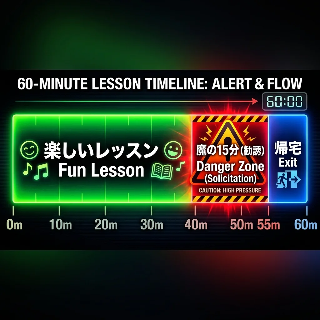 無料体験60分のタイムラインと「魔の15分」への警戒