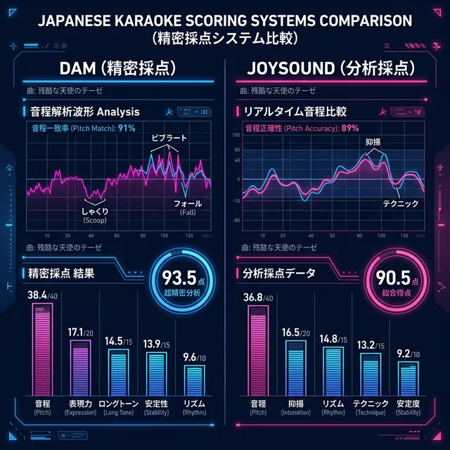 DAMとJOYSOUNDの採点システム比較イメージ