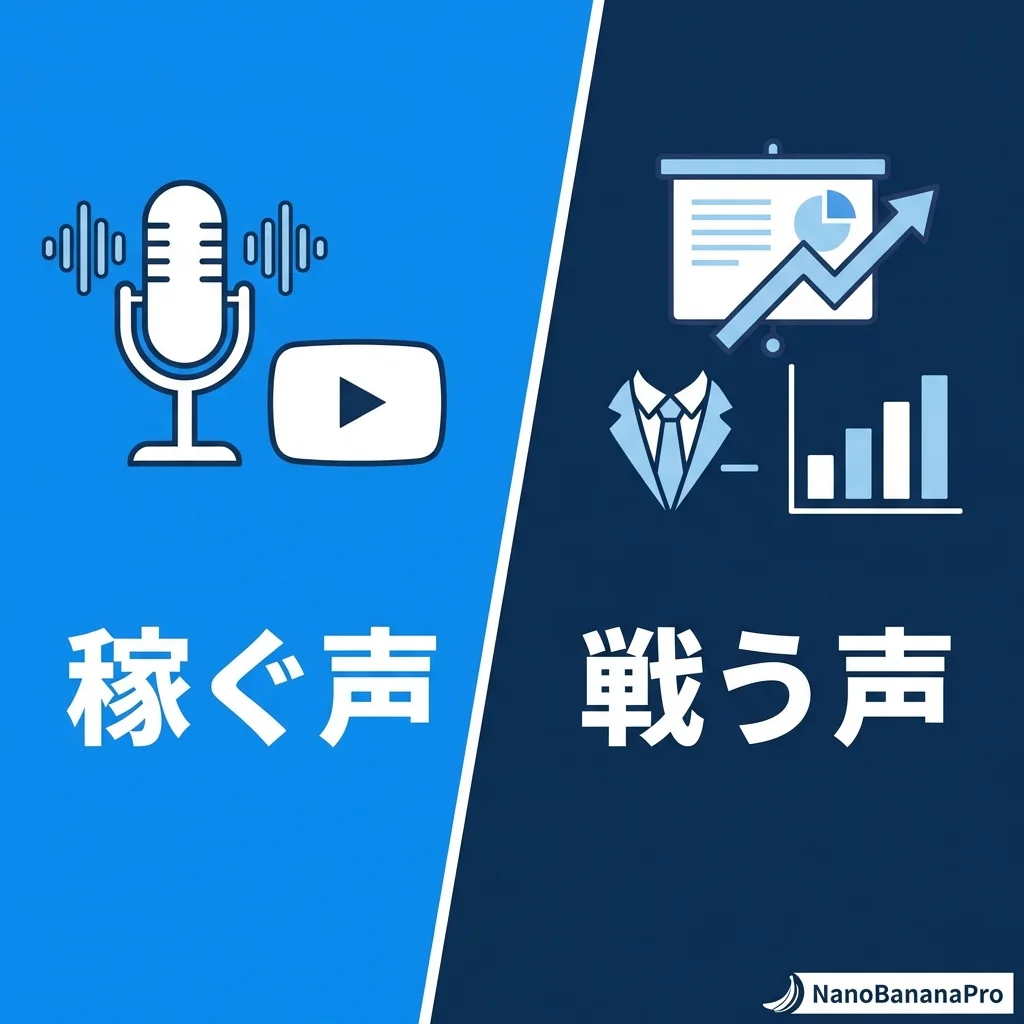稼ぐ声（クリエイティブ）と戦う声（ビジネススキル）の比較図