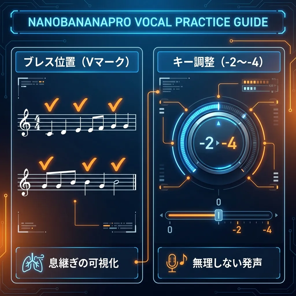 ボーカル練習基礎：ブレス位置の書き込みとキー調整の重要性