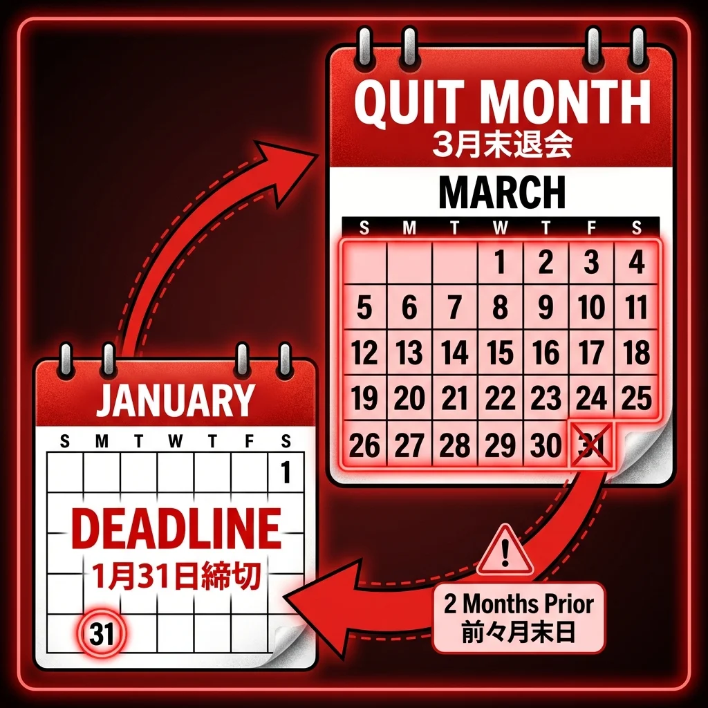 ナユタスの退会手続き締め切り（希望月の前々月末日）のカレンダーイメージ